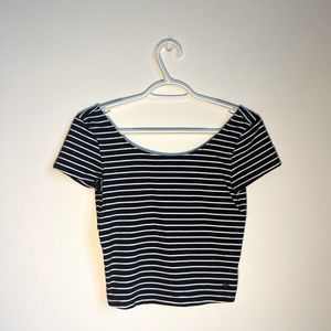 American Eagle Black and White Stripe Low Back Crop Top